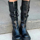 Women's Fashion All-match Below The Knee Belt Buckle Platform Boots