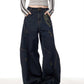 Women's Retro Patchwork Machete Wide Leg Denim Overalls