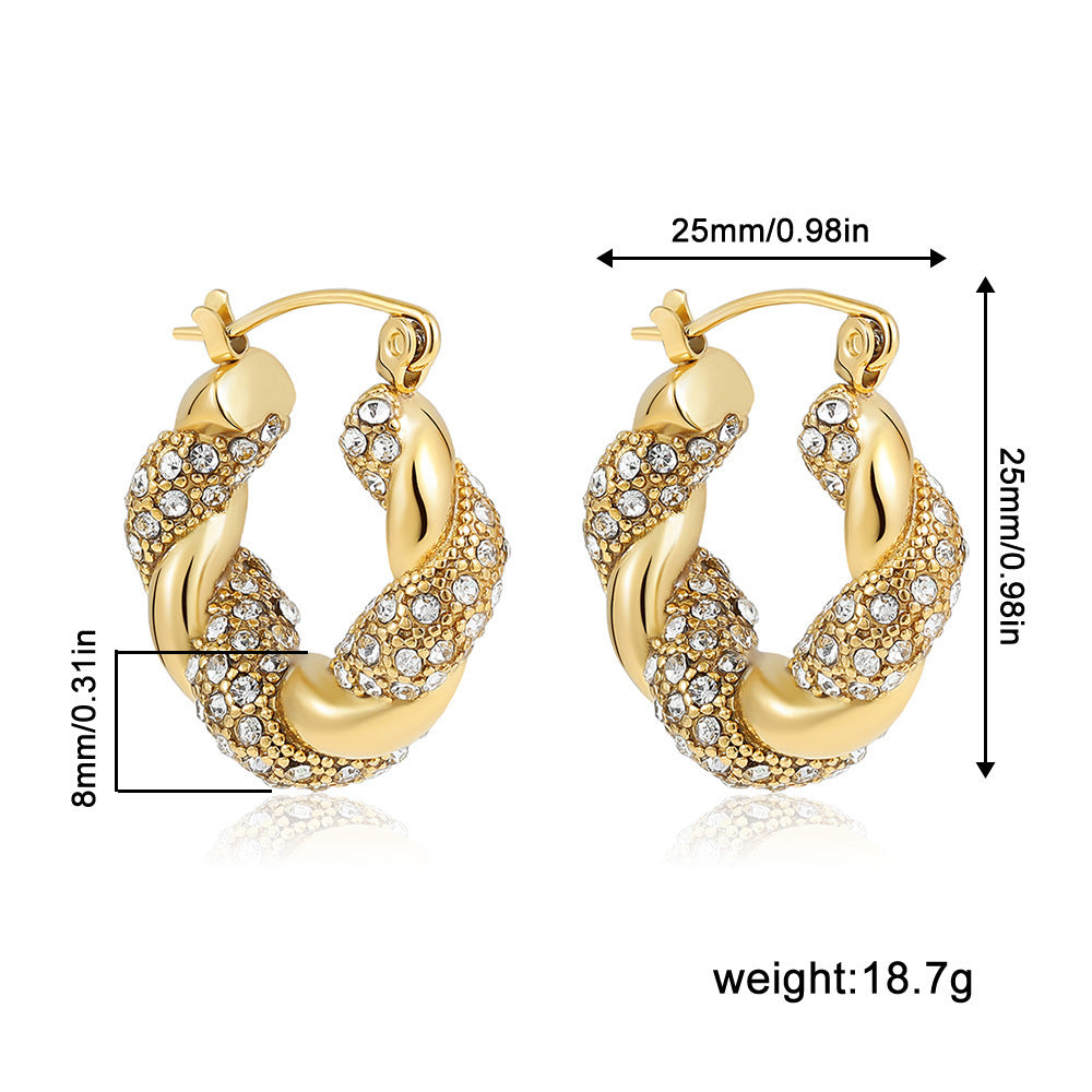 Ohrringe aus Edelstahl mit 18 Karat Vergoldung und Diamanten im Twist-Knot-Stil