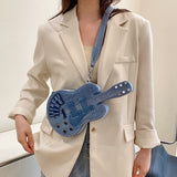 Damen-Schulter-Umhängetasche, kreativ, modisch, Denim, Gitarrenform