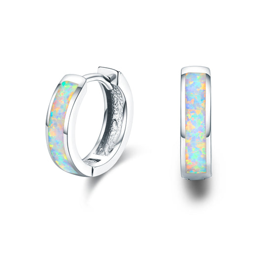 Hinged Hug Opal Earrings in 925 Sterling Silver Hoops Earrings for Women