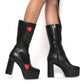 Women's Round Toe Chunky Heel Heart Zip Mid Boots