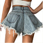 High Waist Loose-fitting Tassel Denim Shorts For Women