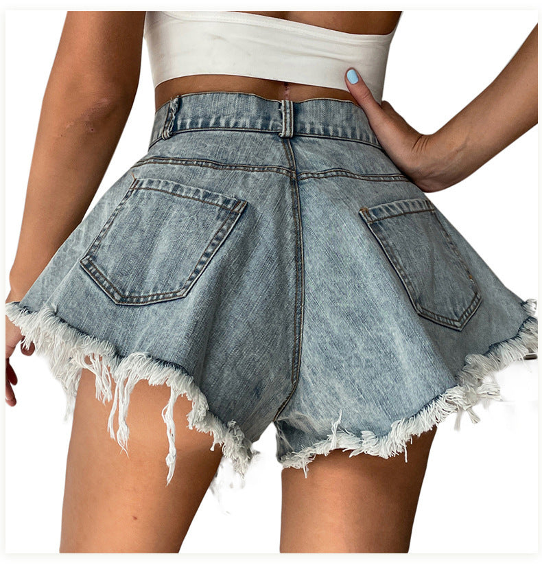 Locker sitzende Jeansshorts mit hoher Taille und Quaste für Damen