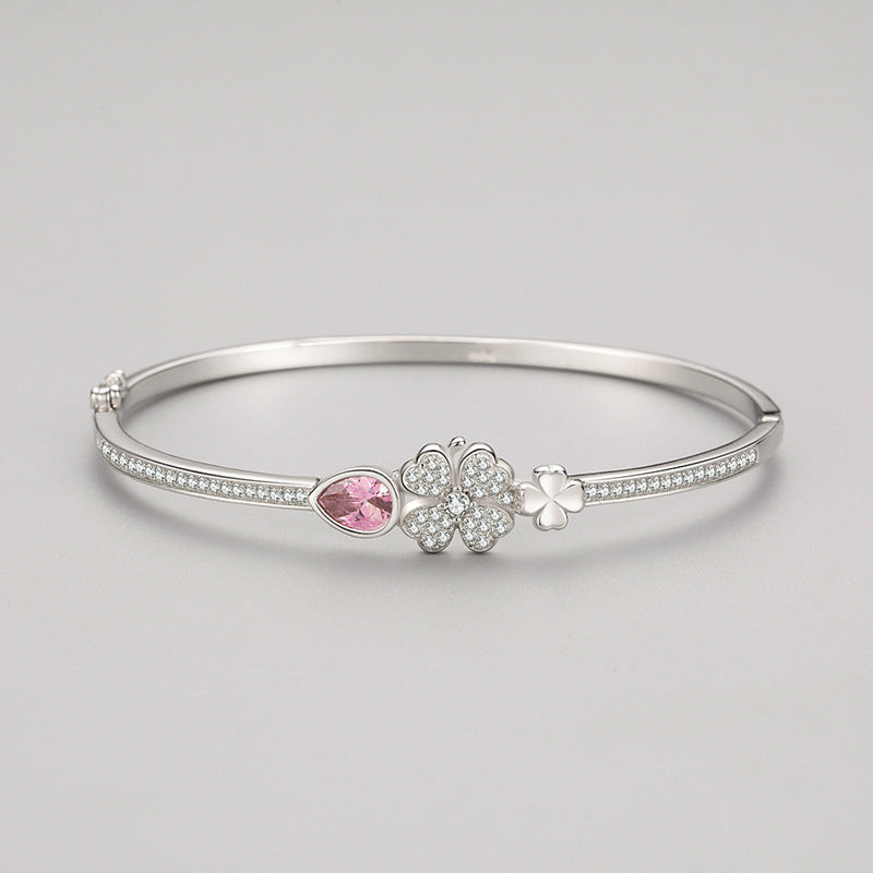 Bracciale in argento sterling S925 con trifoglio femminile stile coreano fresco