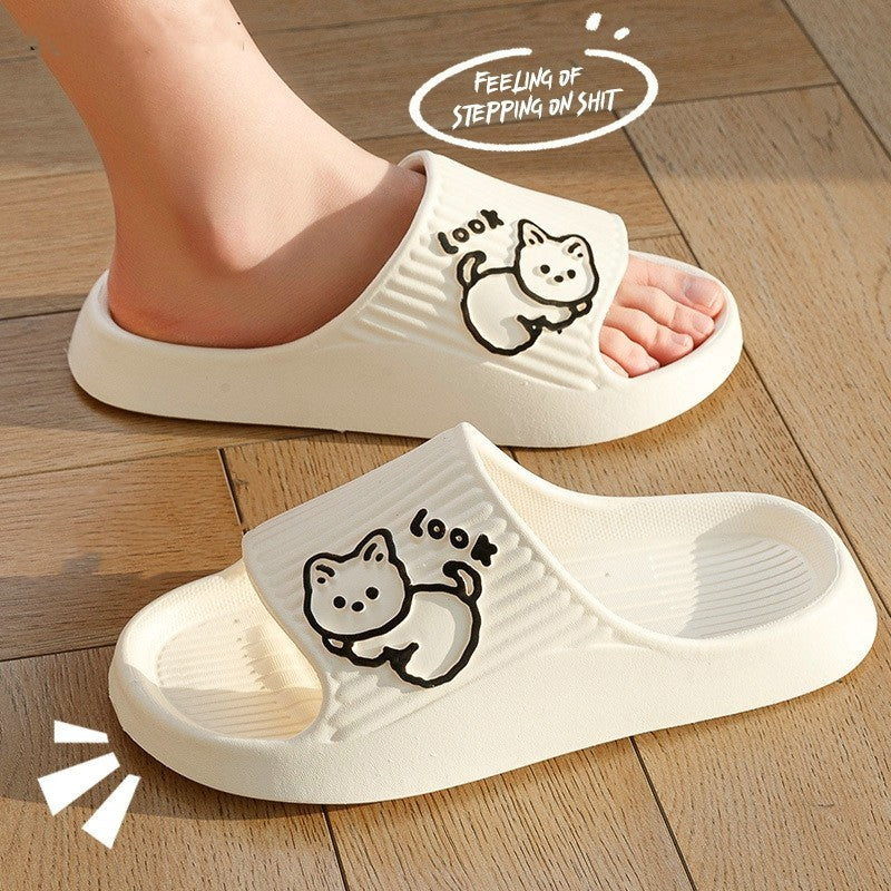 Cute Cat Slippers Summer  Shoes Bath Thick Platform Non-Slip Slides Indoor Outdoor