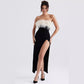 Off-shoulder Contrast Color Ostrich Hair Tube Top High Slit Bandage One-piece Dress