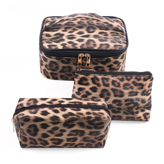 Borsa per il trucco con stampa leopardata in PU, borsa da viaggio portatile