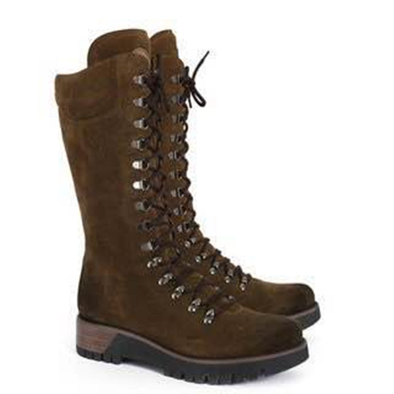 Neue große mittellange Schnürstiefel für Damen aus Leder