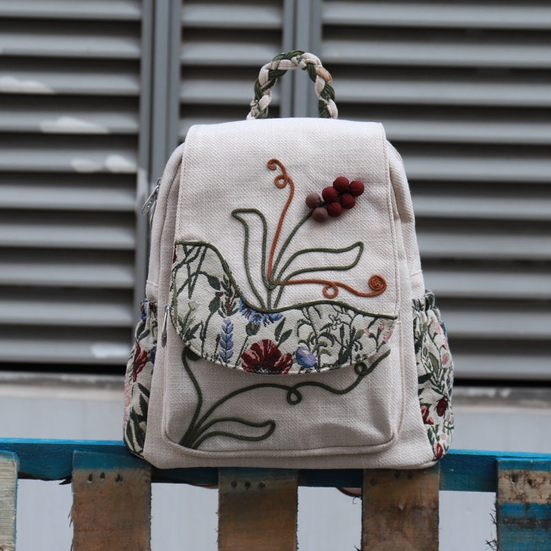 Weave Vintage Backpack Leisure Artistic Canvas Bag