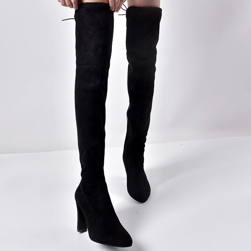 Pointed Toe Chunky Heel Over-the-knee Boots Springy Thigh Boot Women