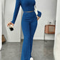 Long Sleeve Turtlenecks Wide Leg High Waist Trousers Suit