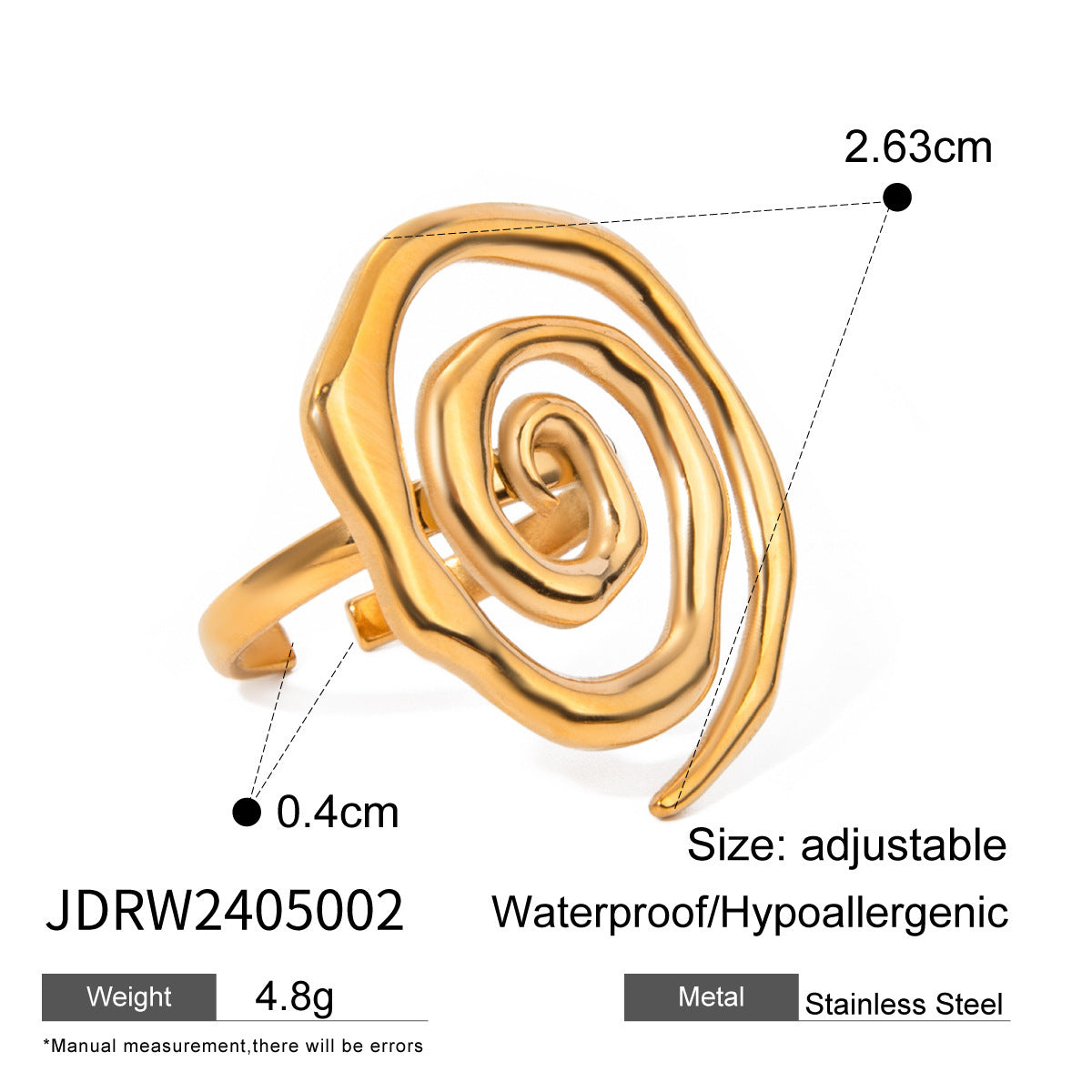 Anello in acciaio inossidabile e oro 18 carati con bellissimi fiori