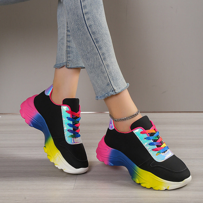 INS Style Rainbow Color Thick Bottom Lace-up Sneakers