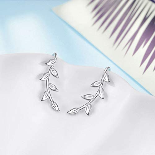 Sterling Silver Ear Climber Crawler Cuff  Leaf Earrings for Women Girls