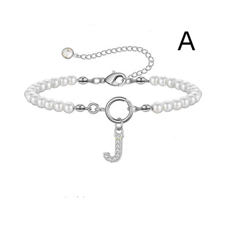 2024 New Fashion Toggle Clasp Initial Bracelet Women A-Z Letter Pendant 6mm Pearl Bracelet For Women Jewelry Gift