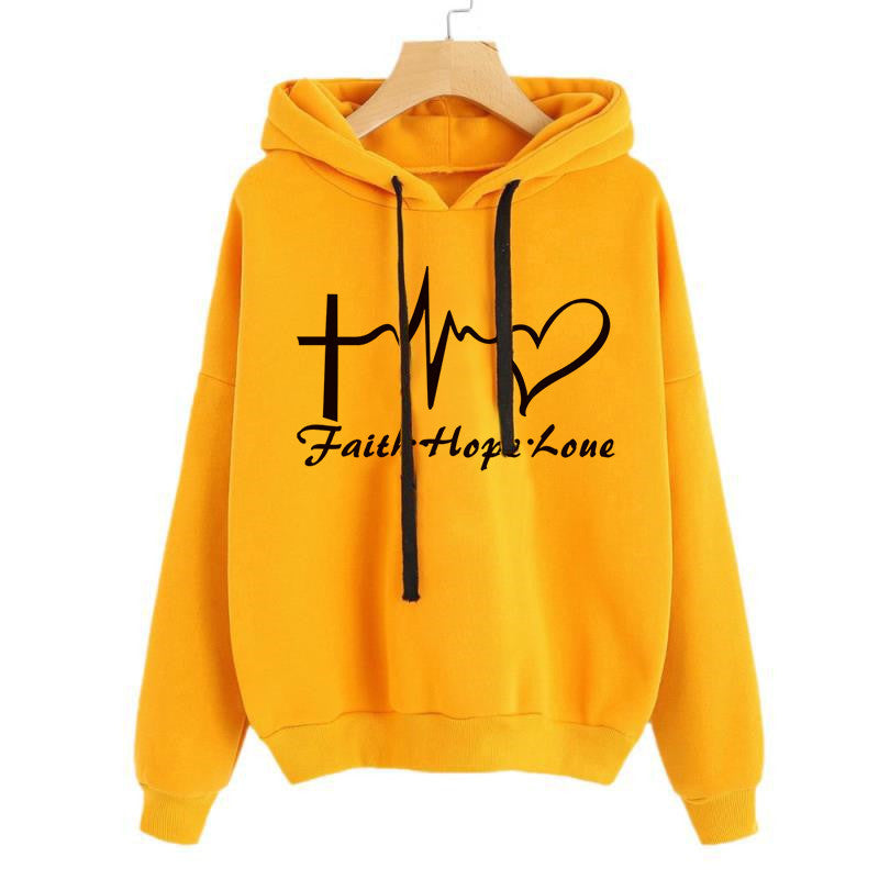 Heart Print Hoodie Sweatshirt