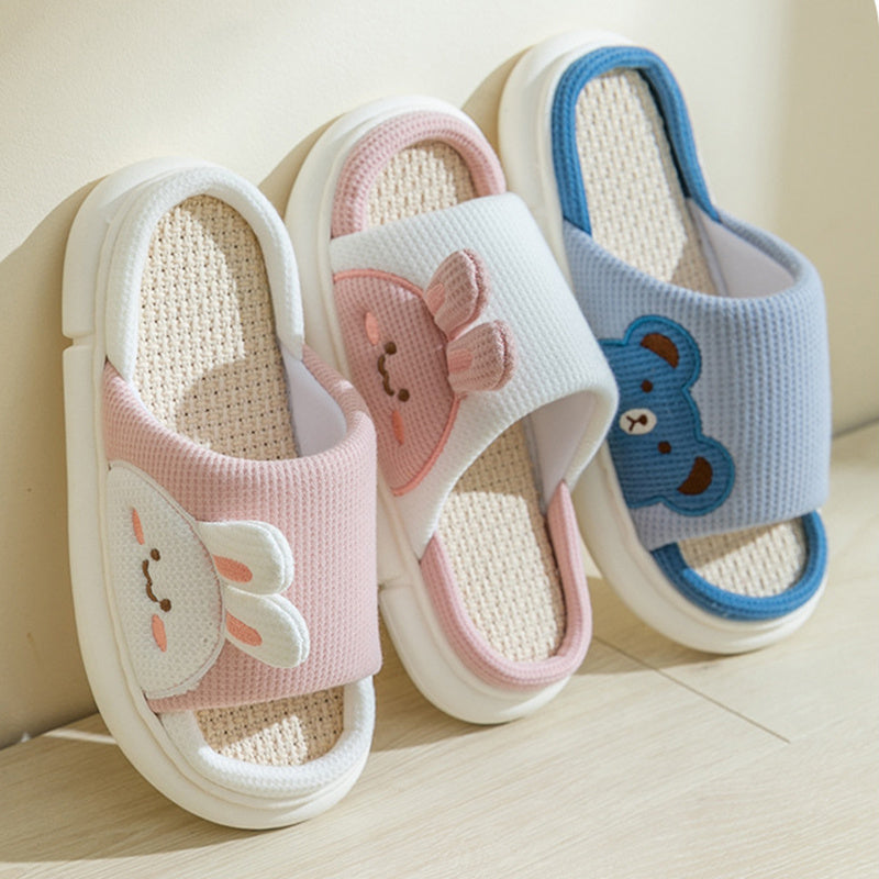 Cute Rabbit Slippers Linen House Shoes