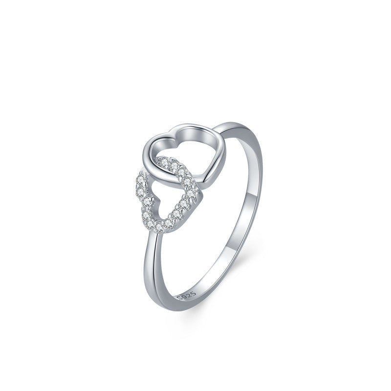 S925 Sterling Silver Double Heart-shaped Ring