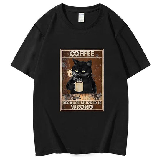 Trendy Kurzarm-T-Shirt mit Aufdruck „Same Cat“ im Poster-Stil, lässige T-Shirts, Kleidung