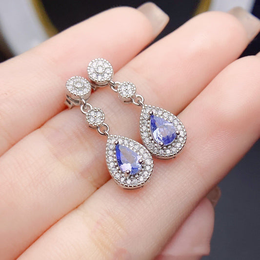 Orecchini a bottone con tanzanite naturale Accessori femminili in argento