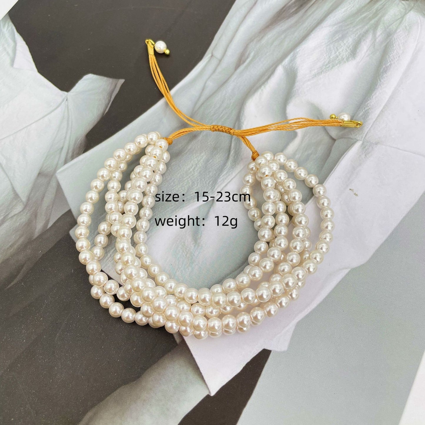 1 pezzo Braccialetto di perle multistrato per donna Braccialetto di perle bianche chic con corda regolabile unico ed elegante Gioiello da sposa elegante