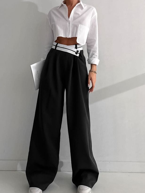 Commuter Color Suit Pants, Casual Drape Mop Pants Wide Leg Pants