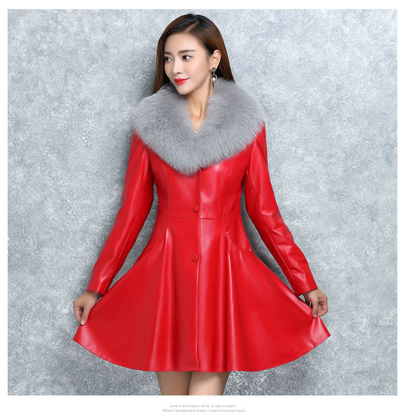 Women's Faux Fox Fur Collar Fur Coat