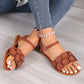 Retro Flowers Sandals Summer Casual Versatile Round Toe Buckle Flat Beach Roman Shoes