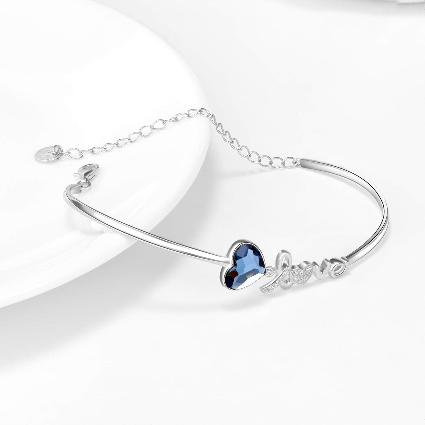 Blue Crystals Love Heart Bangle Bracelet