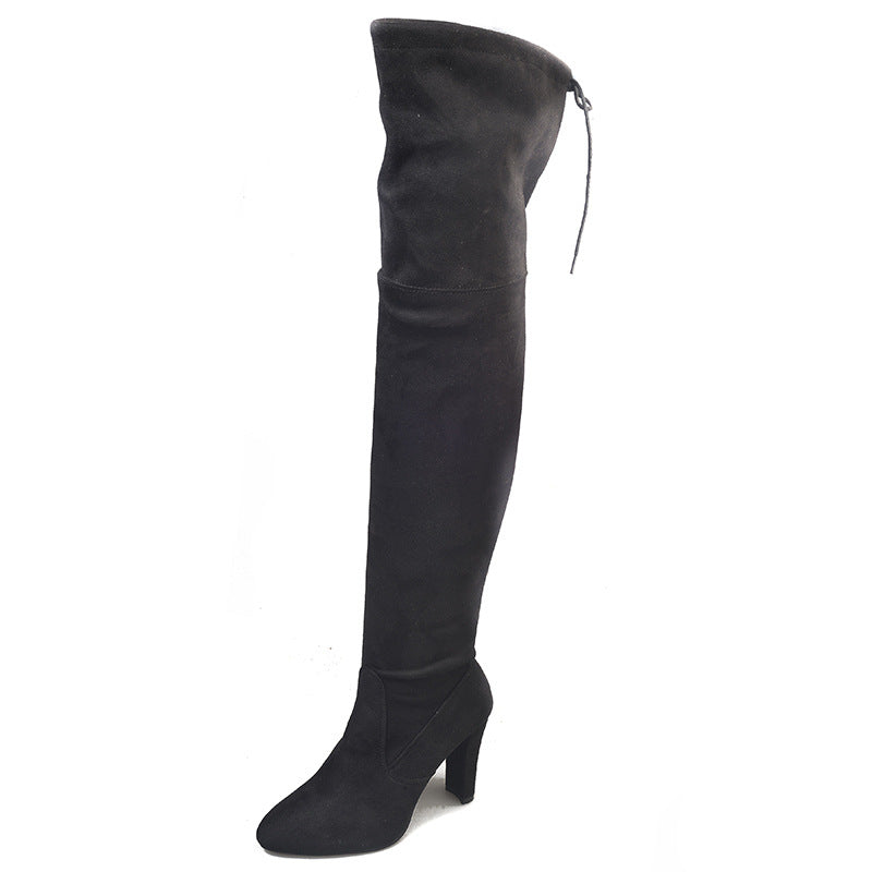 Spitzer Zehenbereich, klobiger Absatz, Overknee-Stiefel, federnder Overknee-Stiefel für Damen