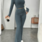 Long Sleeve Turtlenecks Wide Leg High Waist Trousers Suit