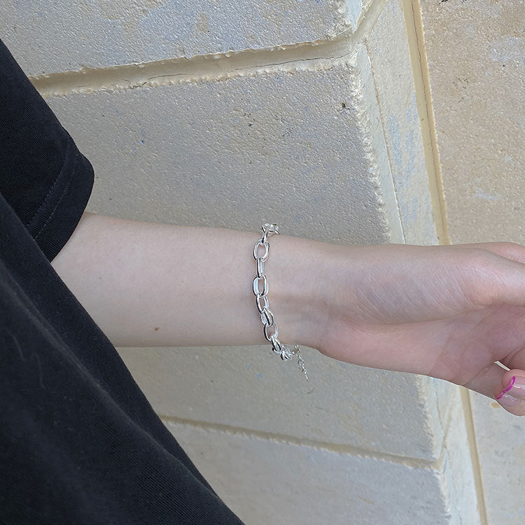 S925 Sterling Silber Hohles dickes Kettenarmband im Street Style