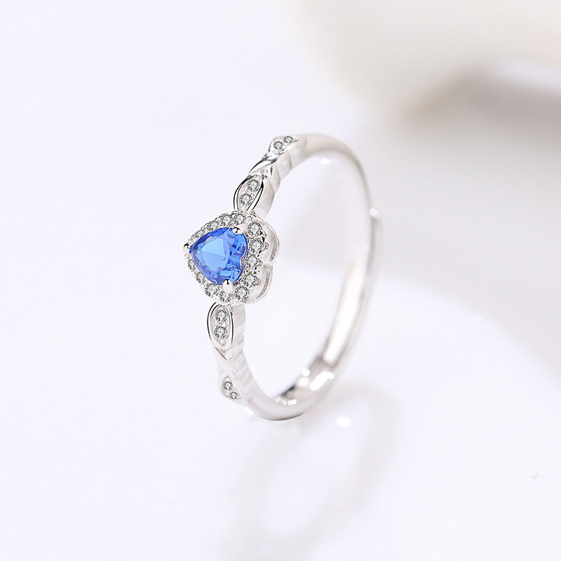 S925 Sterling Silber Special-Interest Design Blauer Ring mit offenem Zirkon