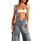 Zipper Denim Suspender Pants