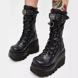 Lace-Up Combat Boots Black Bucke Chunky Boots For Women Winter Shoes