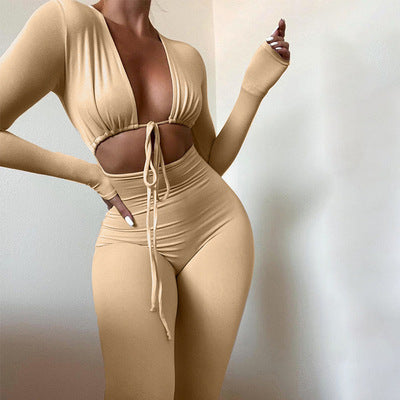 Lace-up Cutout Long Sleeve Slim Fit Bodysuit