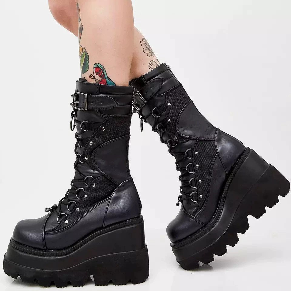 Lace-Up Combat Boots Black Bucke Chunky Boots For Women Winter Shoes