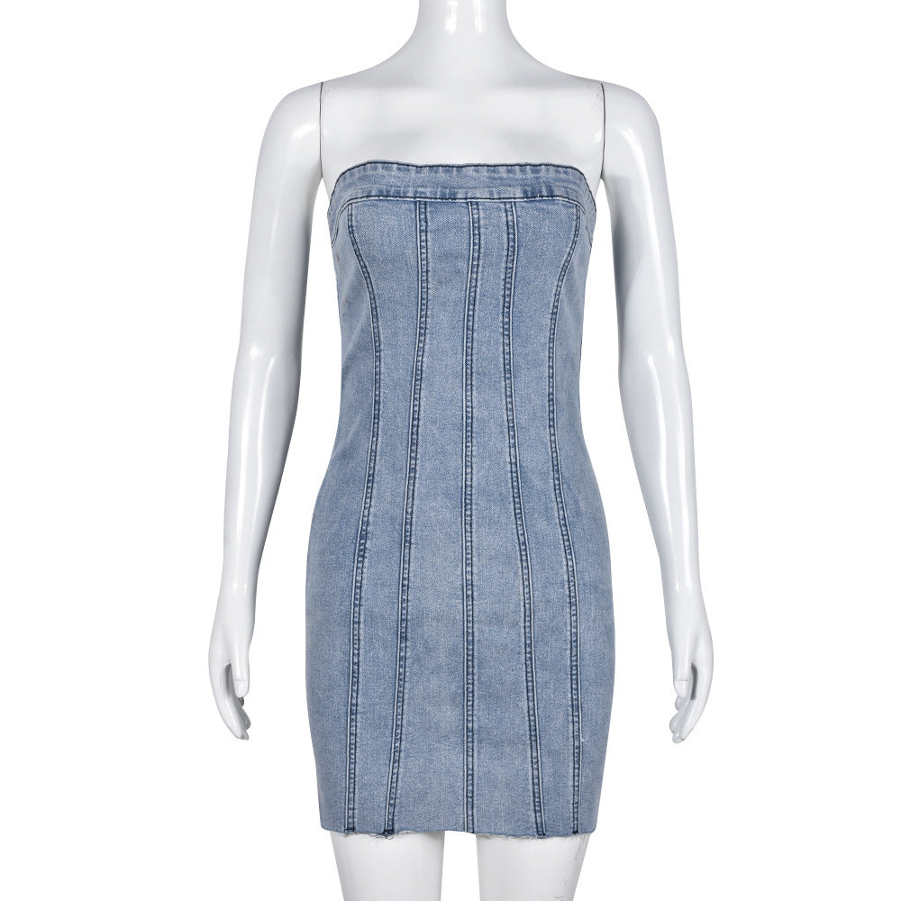 Fashion Backless Tube Denim Summer Dress