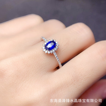 Natural Sapphire Ring S925 Silver Female Accessories Main Stone