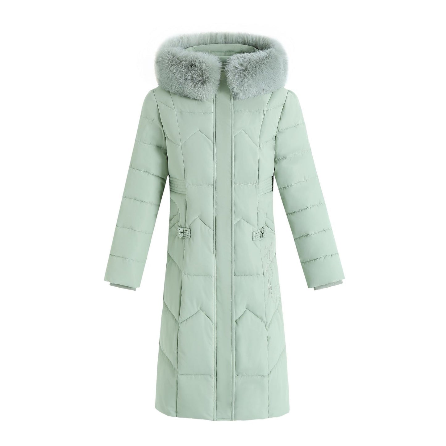 Winter Long Coat With Thickened Fur Collar Straight Slim Cotton-padded Jacket